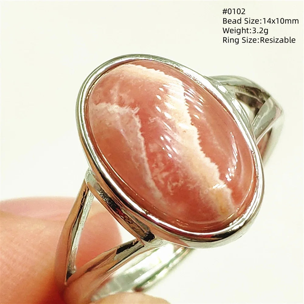Anel Ajustável Rhodochrosita – Pedra Natural Rosa para Amor e Cura, Joia Feminina e Masculina