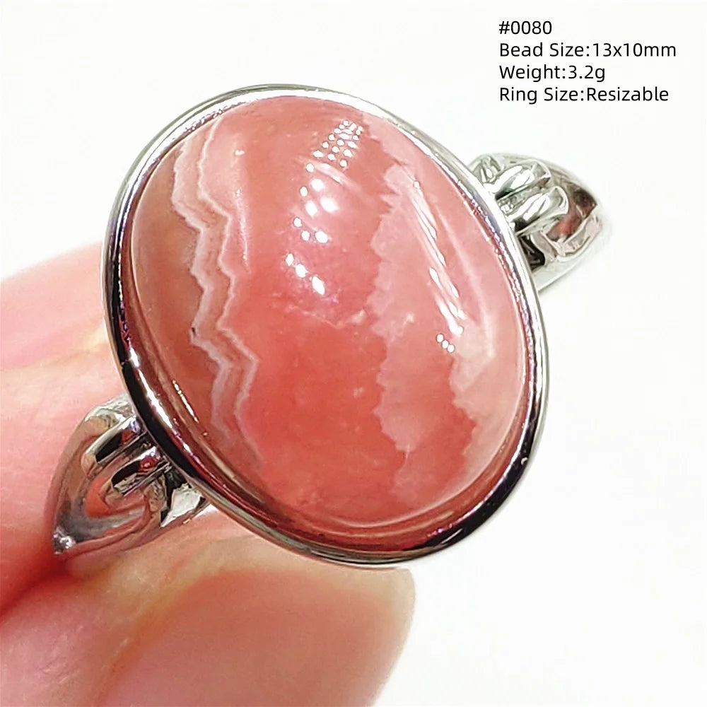 Anel Ajustável Rhodochrosita – Pedra Natural Rosa para Amor e Cura, Joia Feminina e Masculina