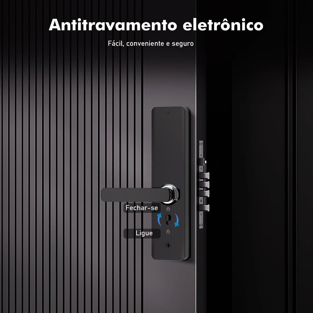 Fechadura Inteligente – Impressão Digital e Senha, Compatível com Tuya, Desbloqueio Rápido ≤1s, Eletrônica Coibeu
