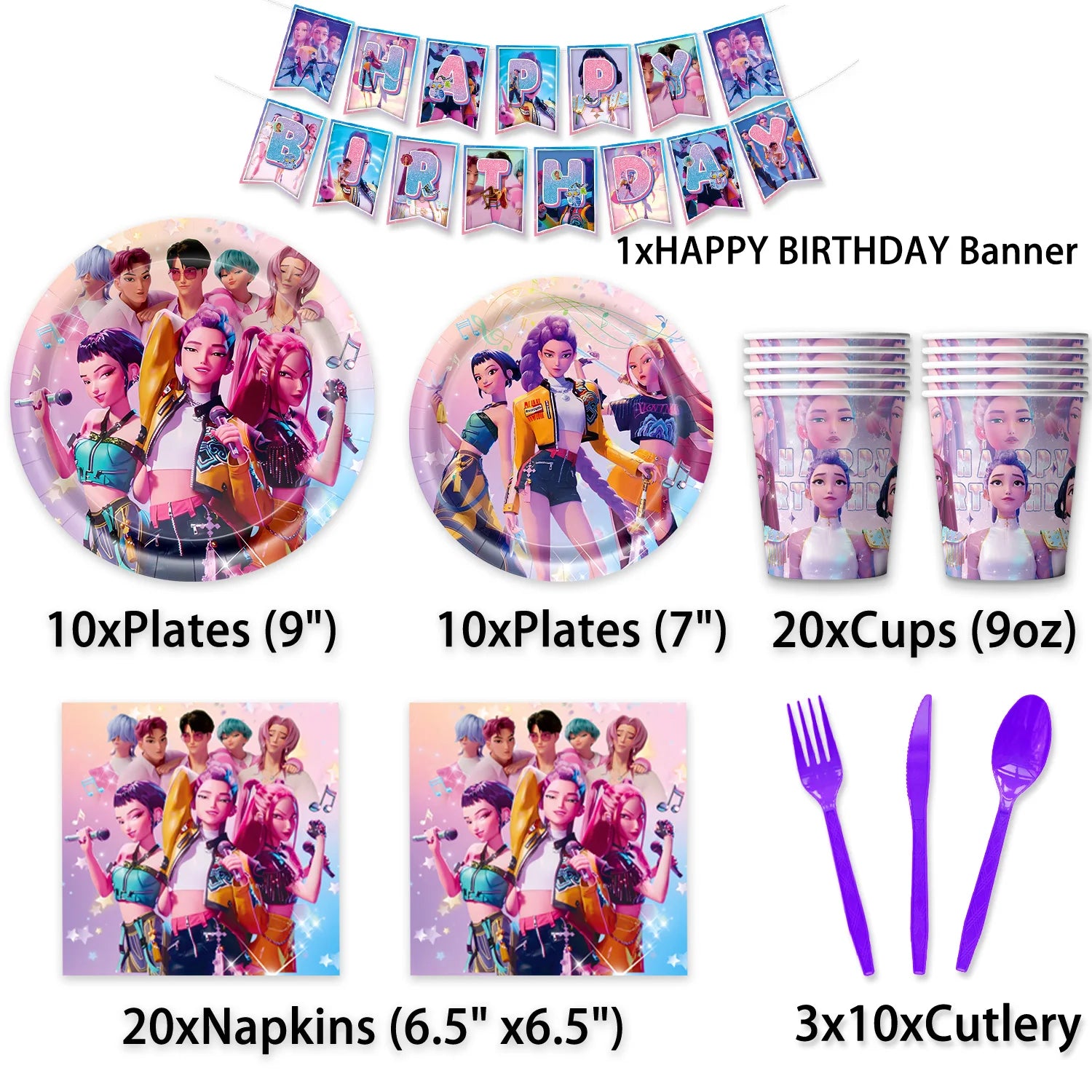 Caçador de demônios kpop decoração de festa k pop caçadores de demônios kit de pano de mesa de aniversário sacos de copo de prato caçadores de demônio kpop lembranças de festa