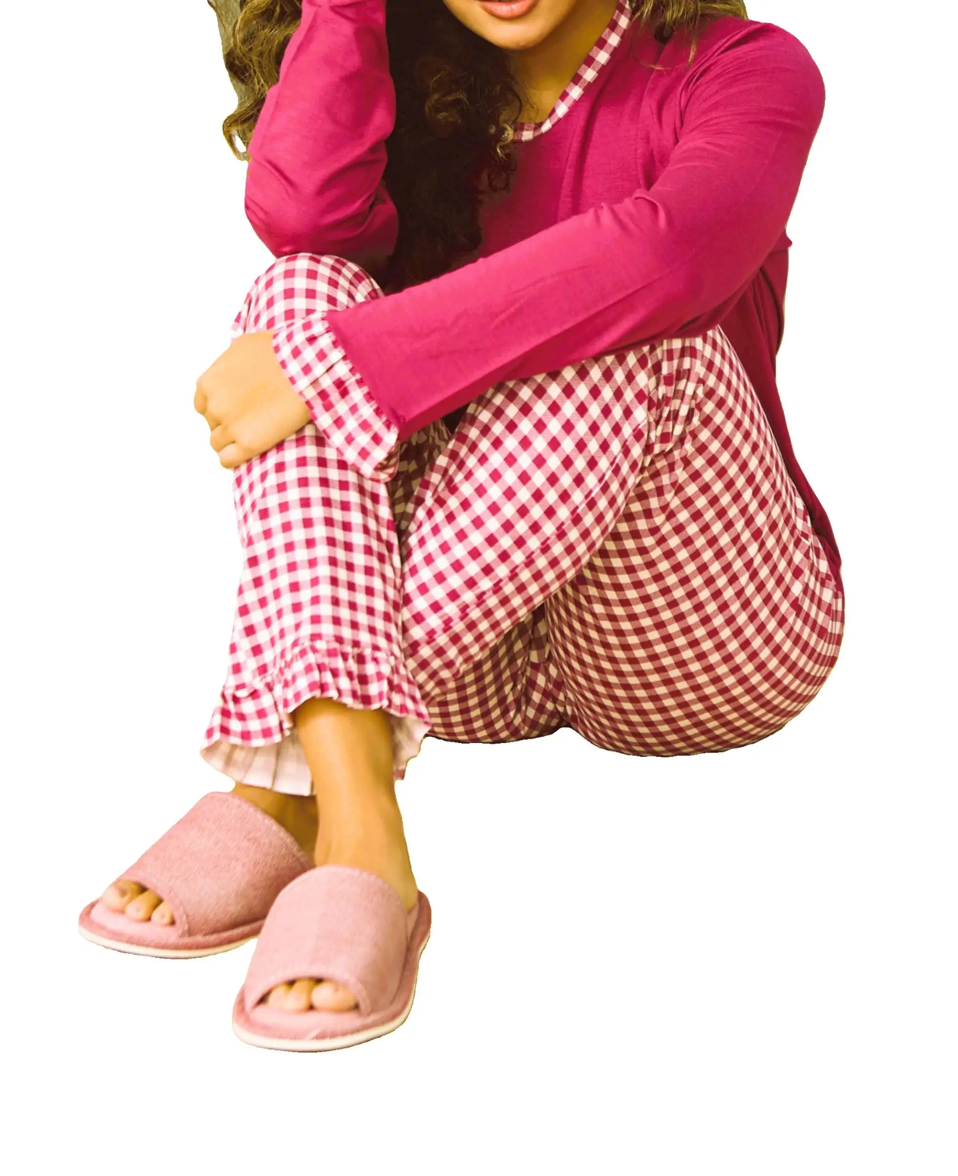 Pijama Feminino Xadrez – Punho e Tornozelo com Babados