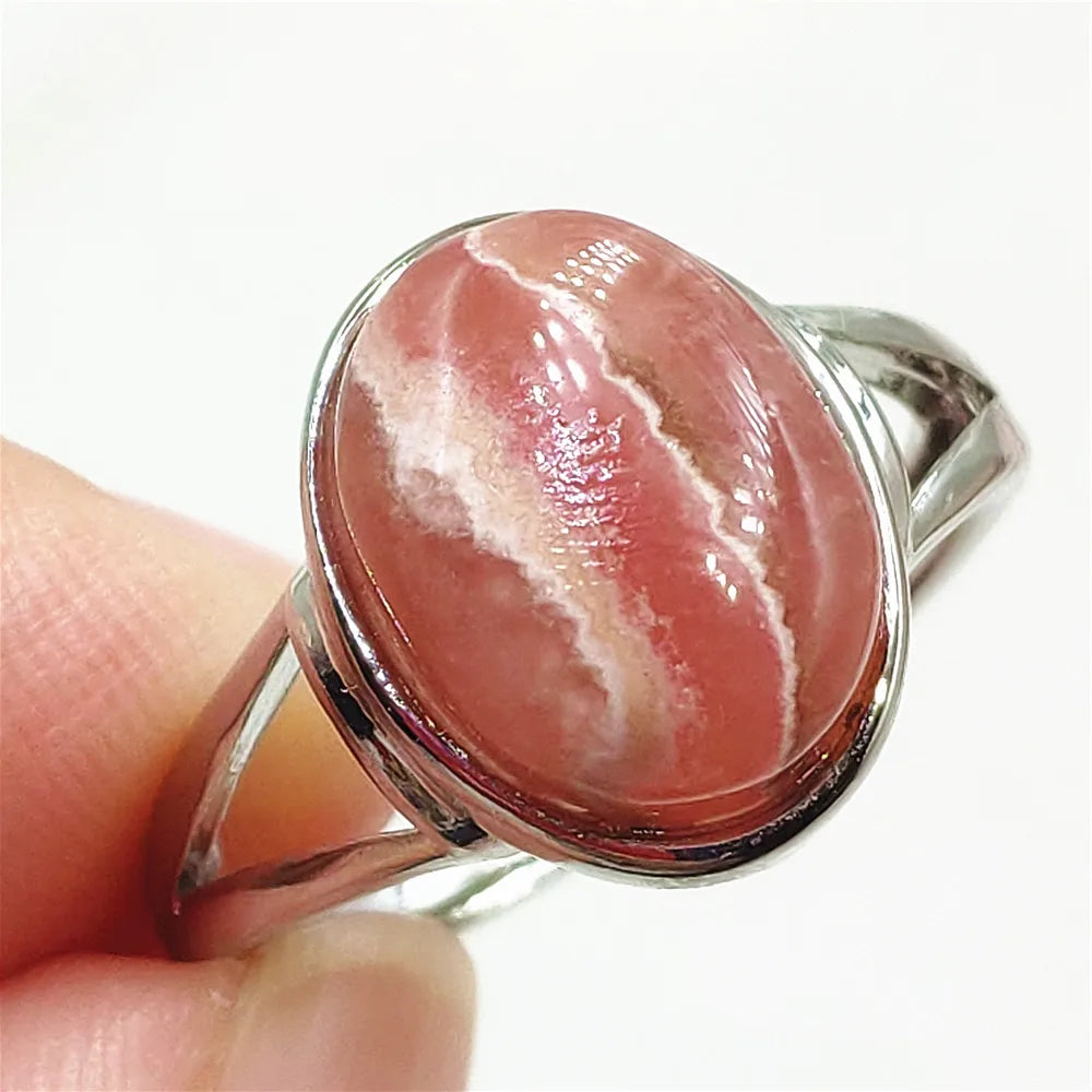 Anel Ajustável Rhodochrosita – Pedra Natural Rosa para Amor e Cura, Joia Feminina e Masculina