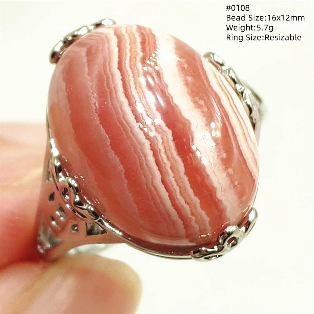 Anel Ajustável Rhodochrosita – Pedra Natural Rosa para Amor e Cura, Joia Feminina e Masculina