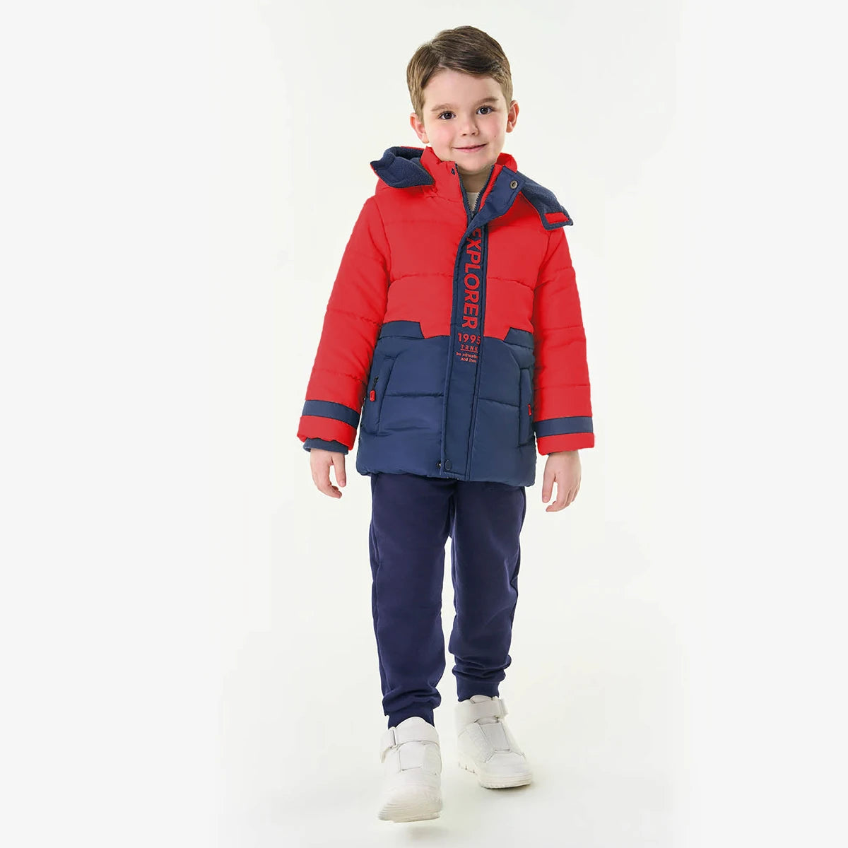 Casaco Infantil Masculino Explorer – Jaqueta Vermelha, Estilo Aventureiro