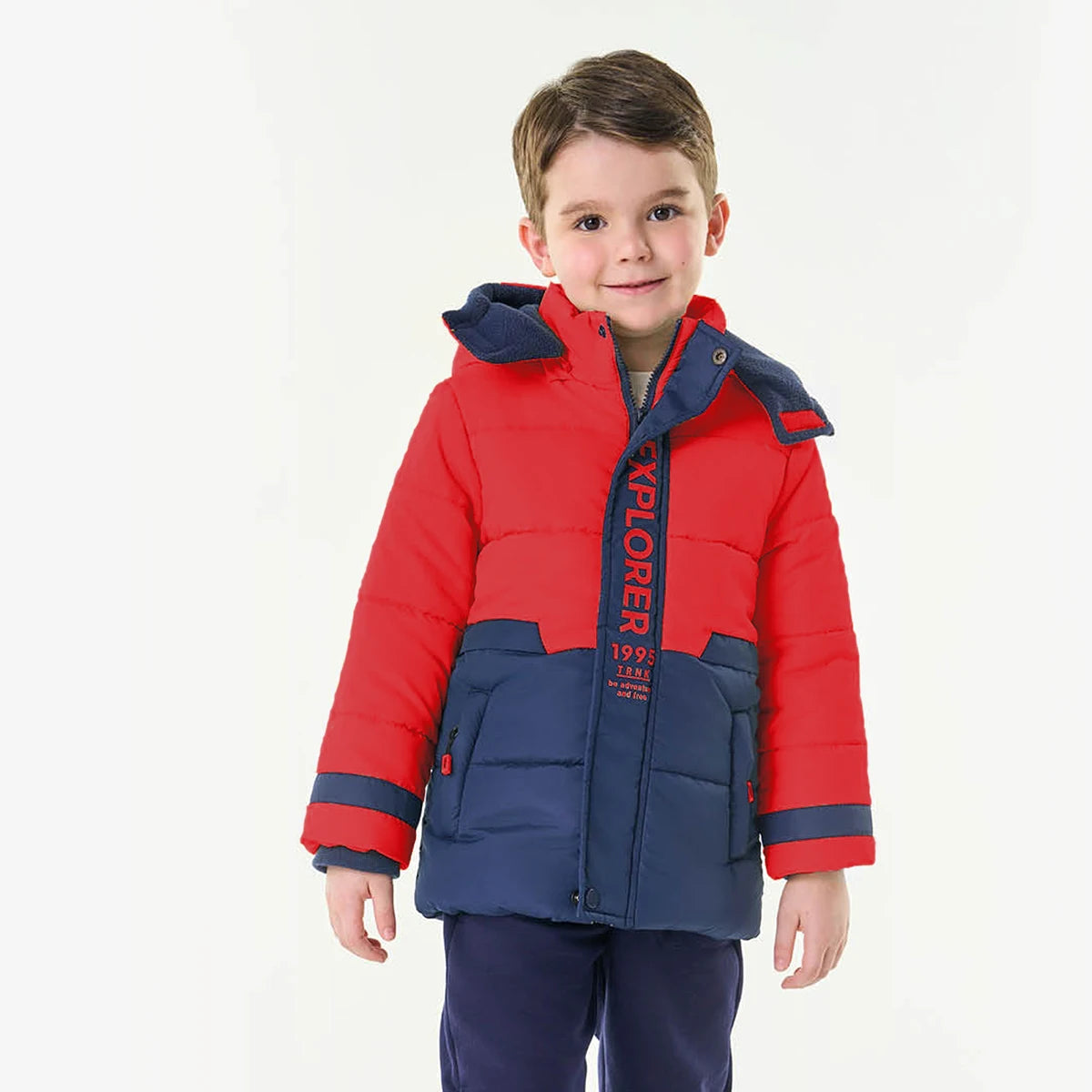 Casaco Infantil Masculino Explorer – Jaqueta Vermelha, Estilo Aventureiro