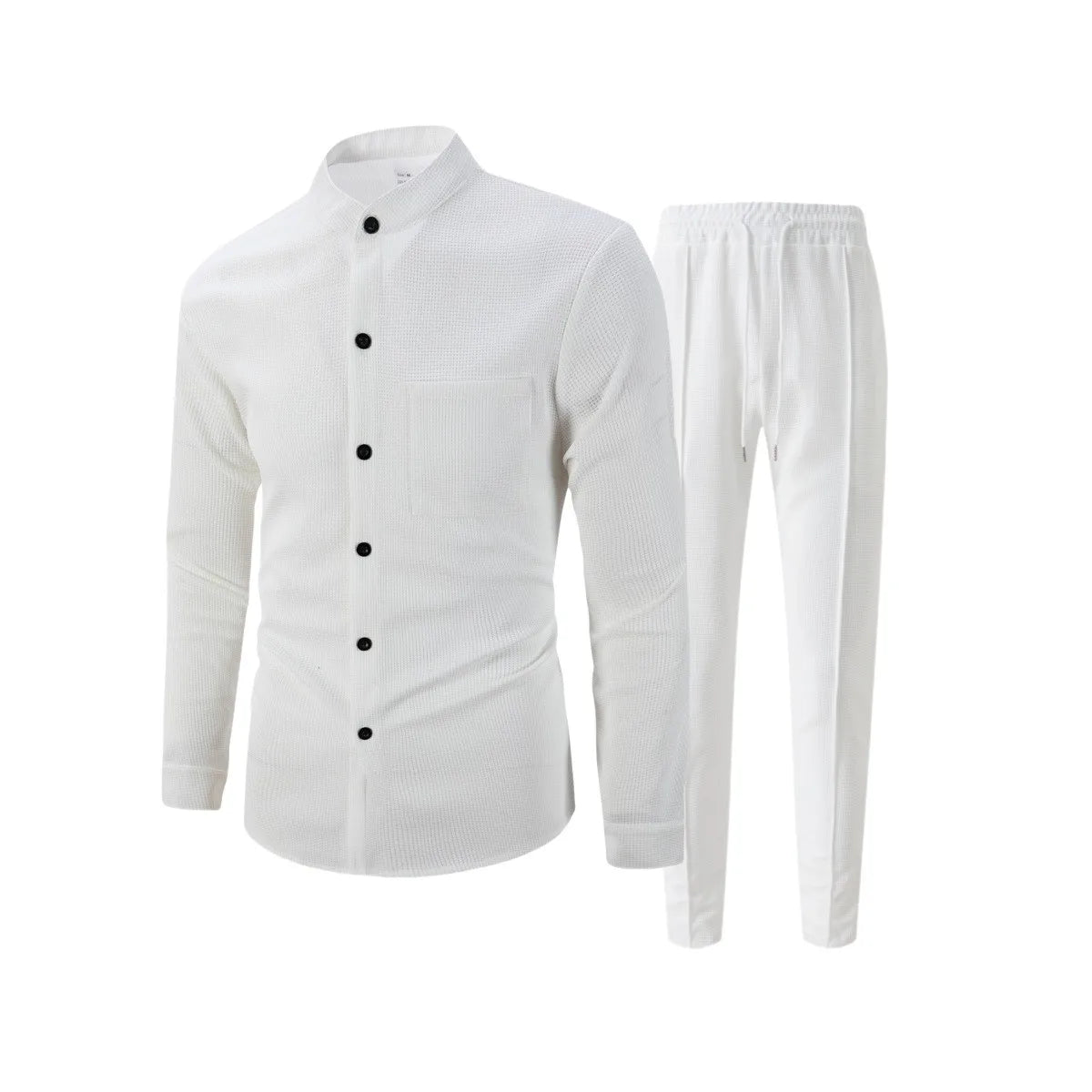 Conjunto Masculino Outono 2025 – Camisa Manga Longa com Bolso e Cardigan + Calça Casual