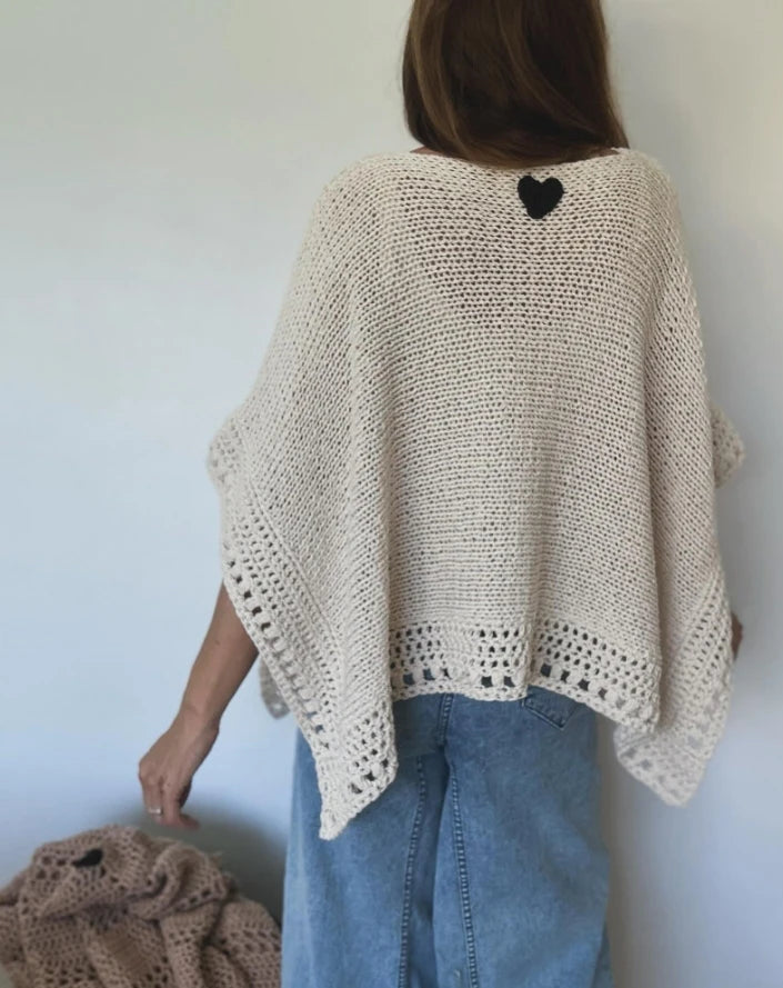 Blusa Feminina 2025 – Manga 3/4 Morcego, Padrão Vazado, Casual em Tricô
