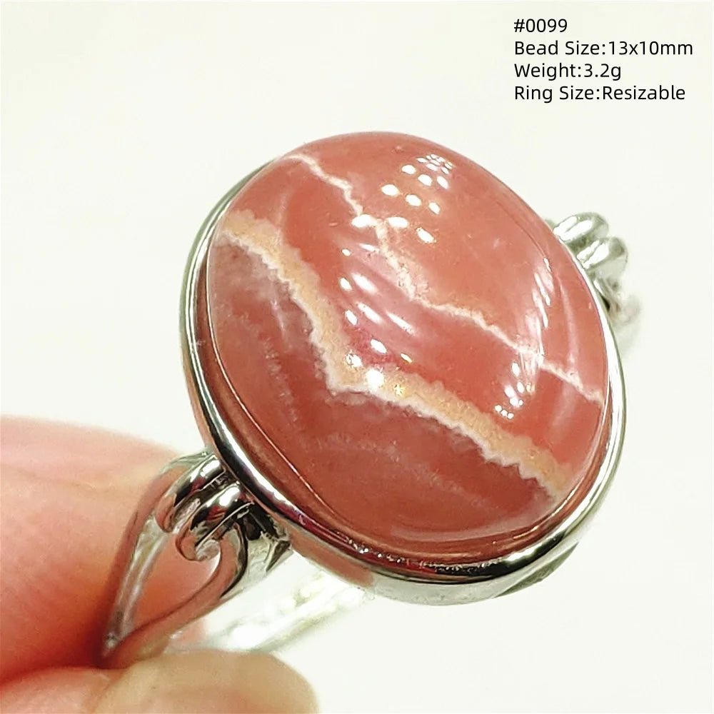 Anel Ajustável Rhodochrosita – Pedra Natural Rosa para Amor e Cura, Joia Feminina e Masculina