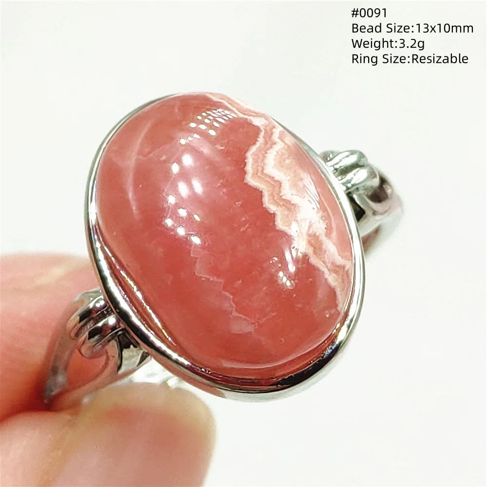 Anel Ajustável Rhodochrosita – Pedra Natural Rosa para Amor e Cura, Joia Feminina e Masculina