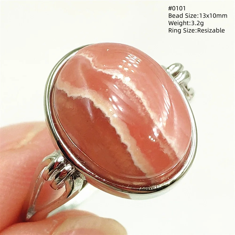 Anel Ajustável Rhodochrosita – Pedra Natural Rosa para Amor e Cura, Joia Feminina e Masculina