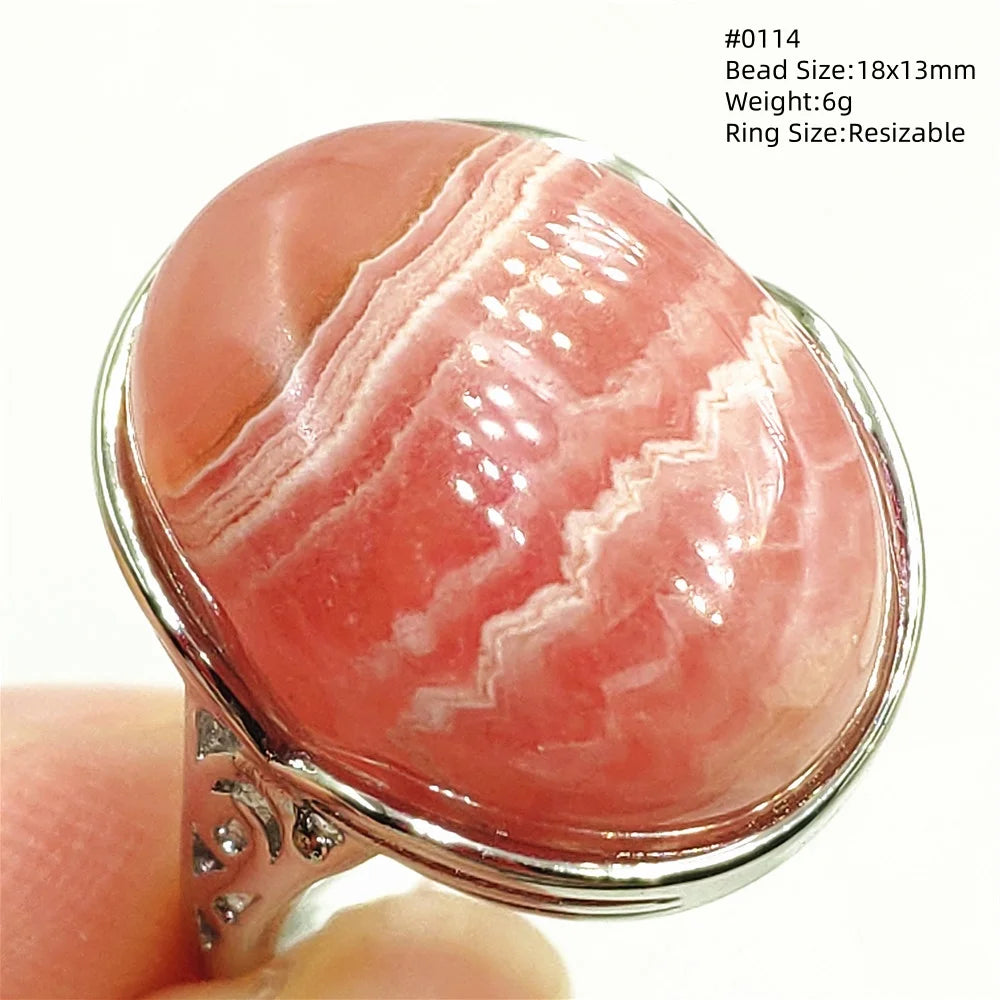 Anel Ajustável Rhodochrosita – Pedra Natural Rosa para Amor e Cura, Joia Feminina e Masculina