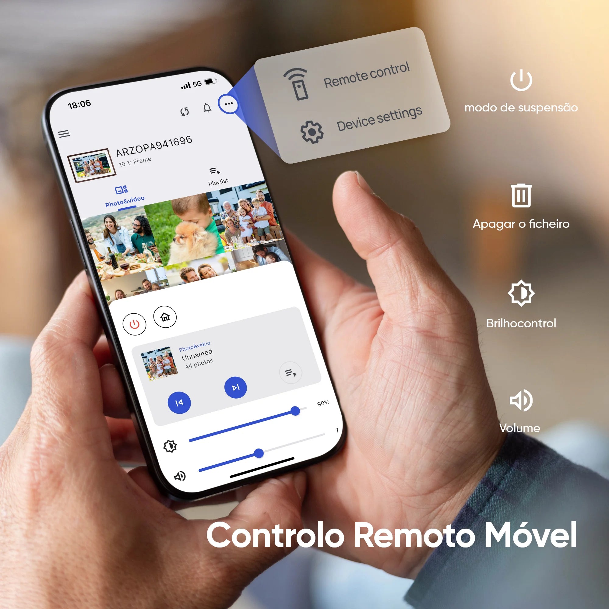 Porta-Retratos Digital ARZOPA 10,1" Touch Screen – WiFi, Compartilhamento Instantâneo de Fotos e Vídeo