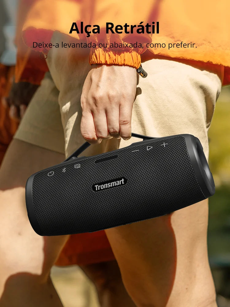 Caixa de Som Bluetooth Tronsmart Mirtune S100 – 50W, À Prova d’Água IPX7, Controle por App, Powerbank Integrado e Alça Retrátil