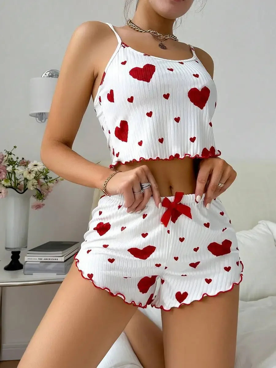 Conjunto Pijama Feminino 2 Peças – Regata e Shorts, Branco com Estampa Lov