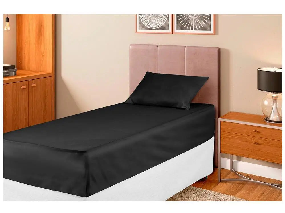 Jogo de Cama Solteiro – Poliéster Marcellin 400 Fios, Preto, 2 Peças