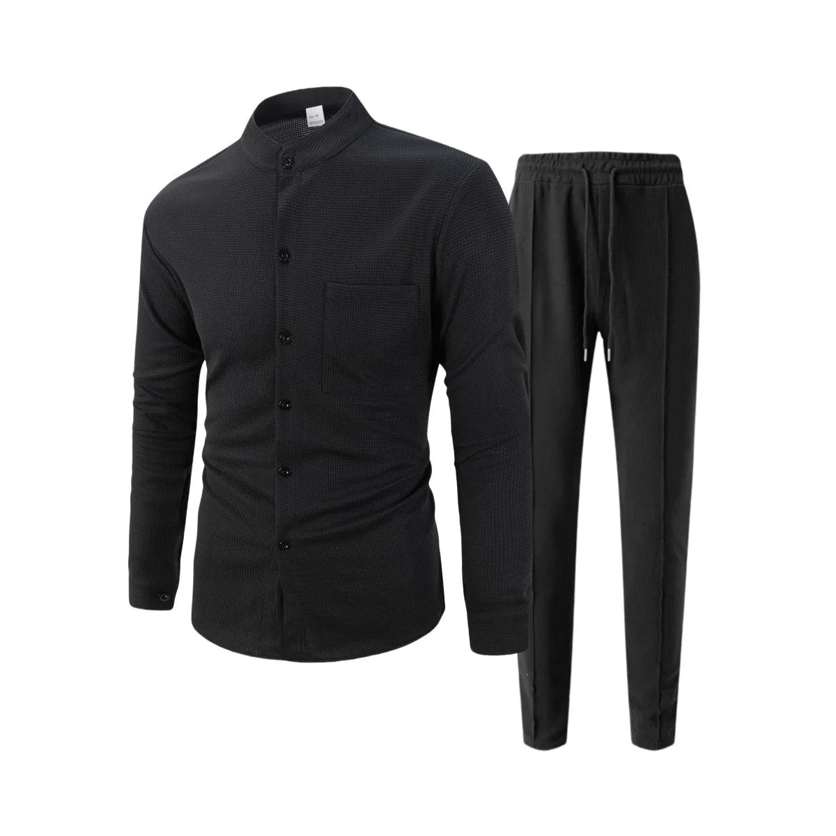 Conjunto Masculino Outono 2025 – Camisa Manga Longa com Bolso e Cardigan + Calça Casual