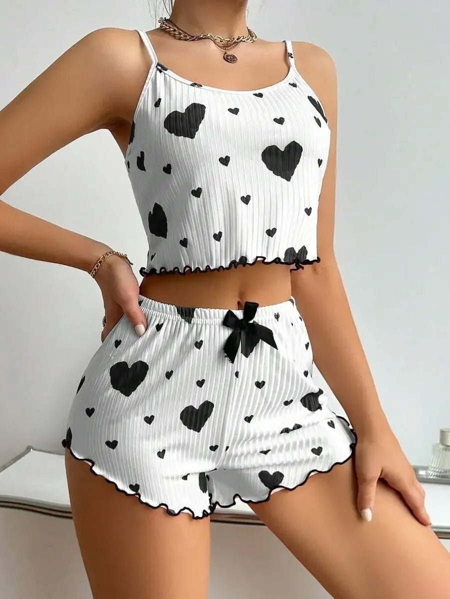 Conjunto Pijama Feminino 2 Peças – Regata e Shorts, Branco com Estampa Lov
