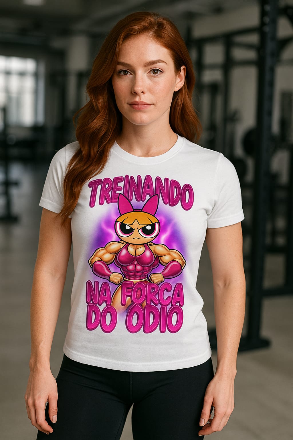 Camiseta Feminina Florzinha “Treinando na Força do Ódio” – Estilo, Humor e Atitude na Academia