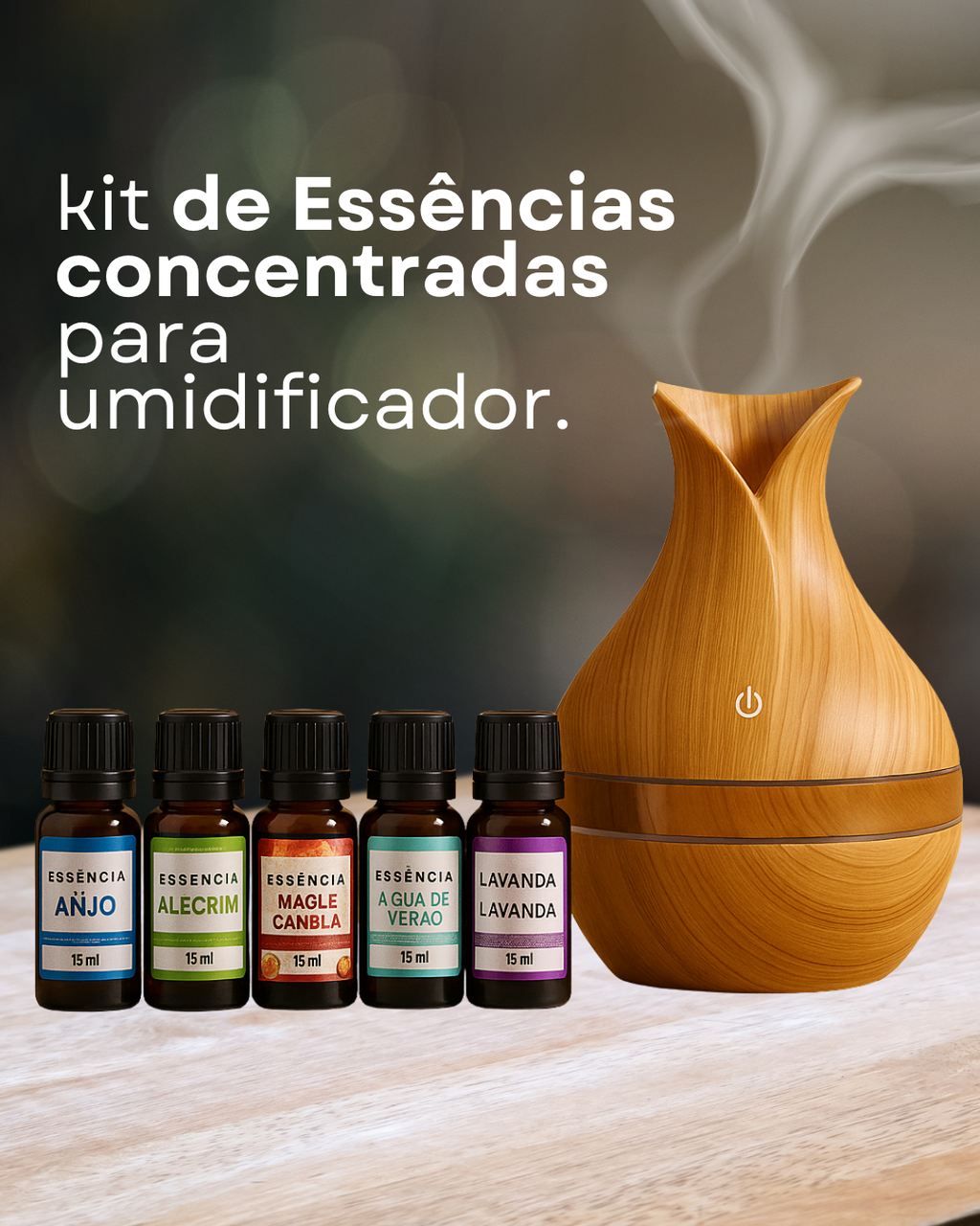 Kit 5 Essências Concentradas 15ml Para Umidificador de Ambiente - A Base de Água