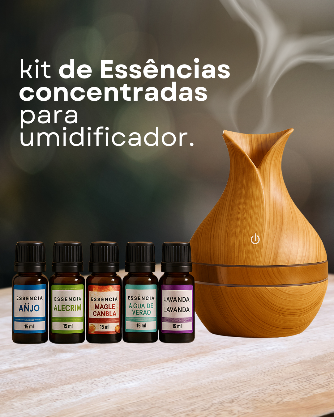 Kit 5 Essências Concentradas 15ml Para Umidificador de Ambiente - A Base de Água